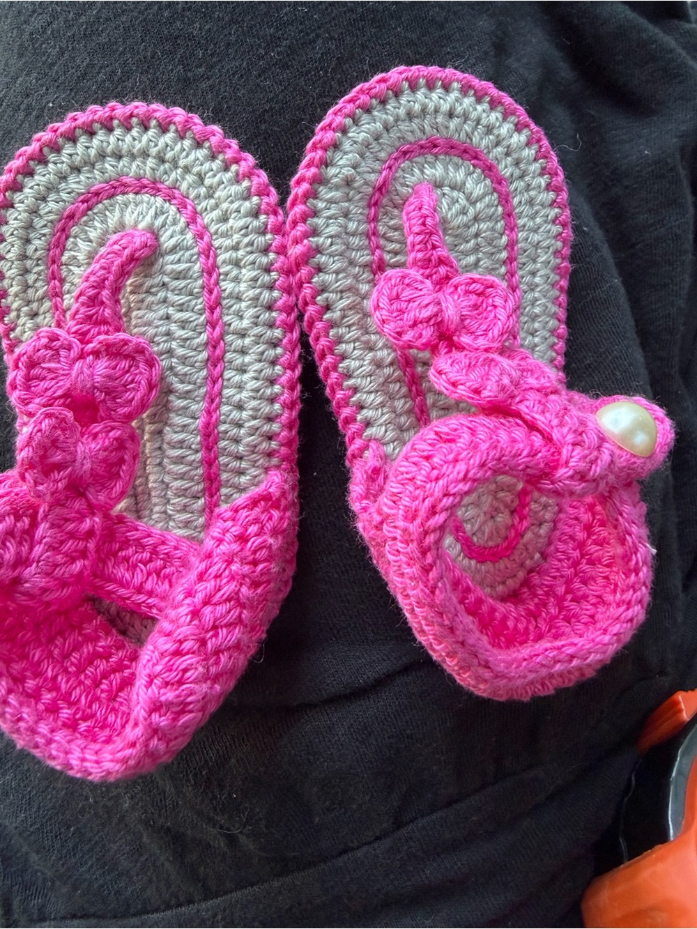 Handmade Crochet Baby Sandals / Shoes in Hot Pink and Light Gray
